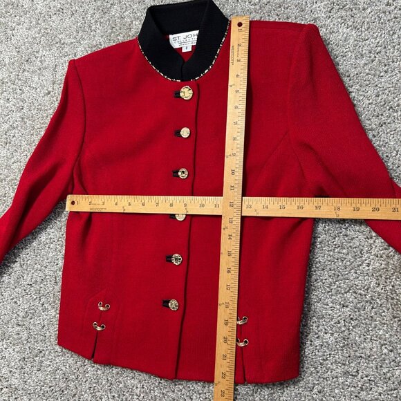 St. John Collection Womens Sz 8 Red Knit Blazer & Black Tank Set Gold Button - Picture 10 of 14